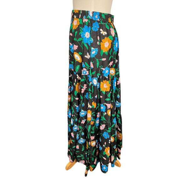 Kate Spade New York Black Floral Midi Skirt Women’s Size Medium Silk Blend - Picture 4 of 9